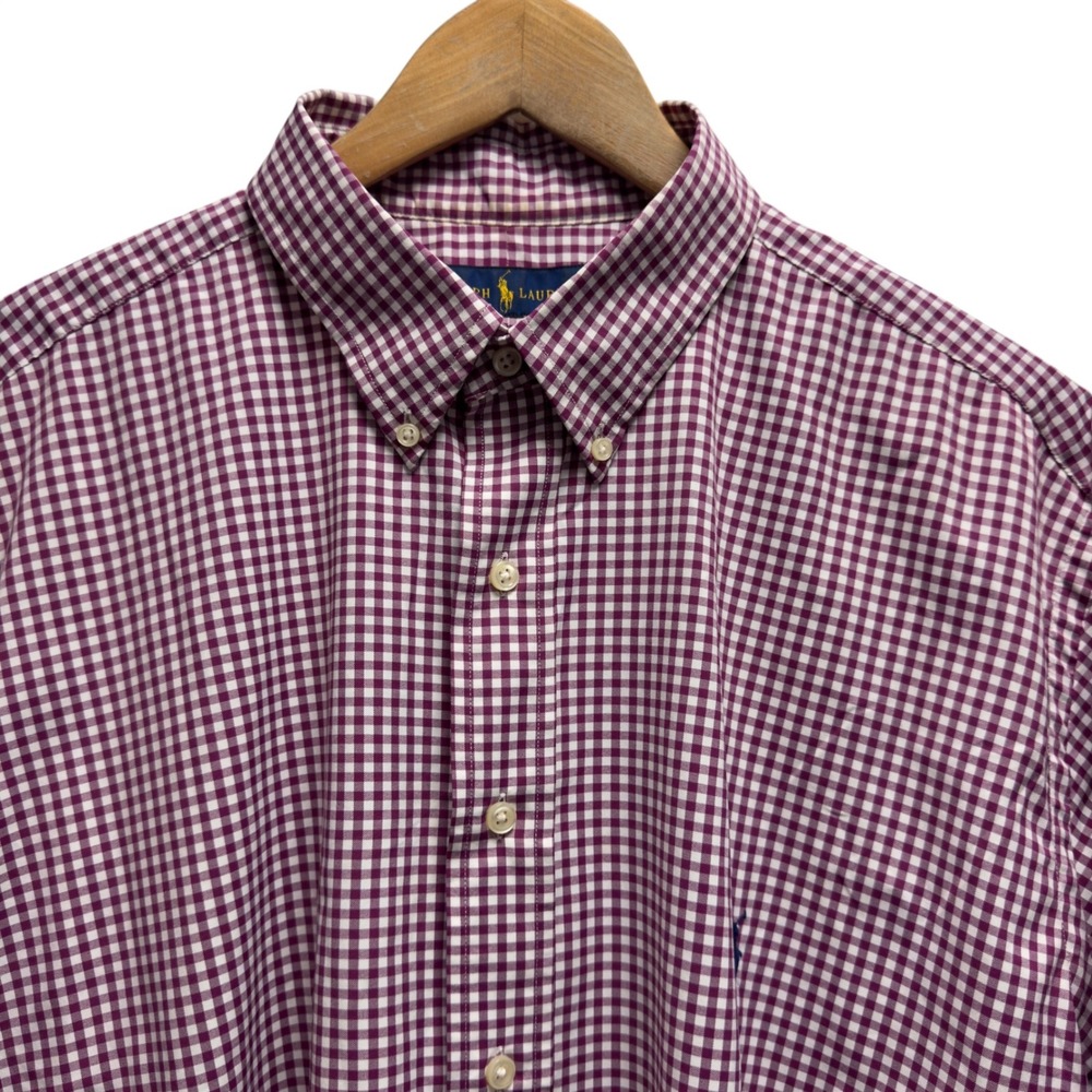 Ralph Lauren Men's Size 1XB Big Purple Gingham Check Performance S/S Pony Shirt